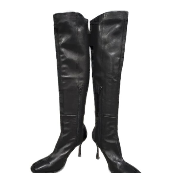 Jeffrey Campbell Black Knee High Leather Boots - Picture 7 of 12